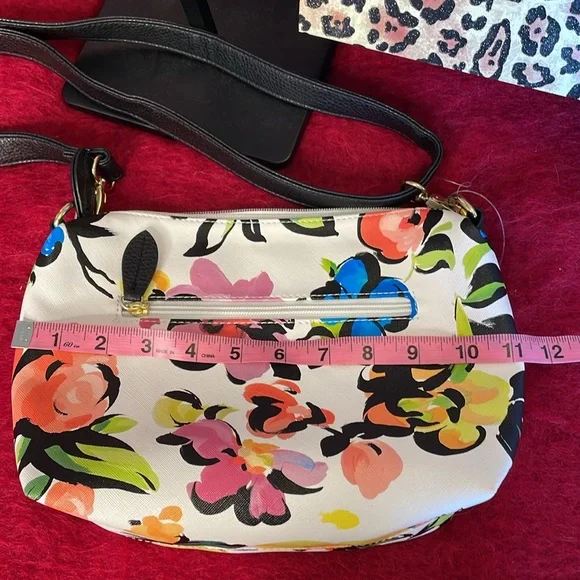 GAL CREAM FLORAL PRINT PINKS BLUE ORANGES GREENS ADJUSTABLE CROSSBODY BAG PURSE - Picture 12 of 14